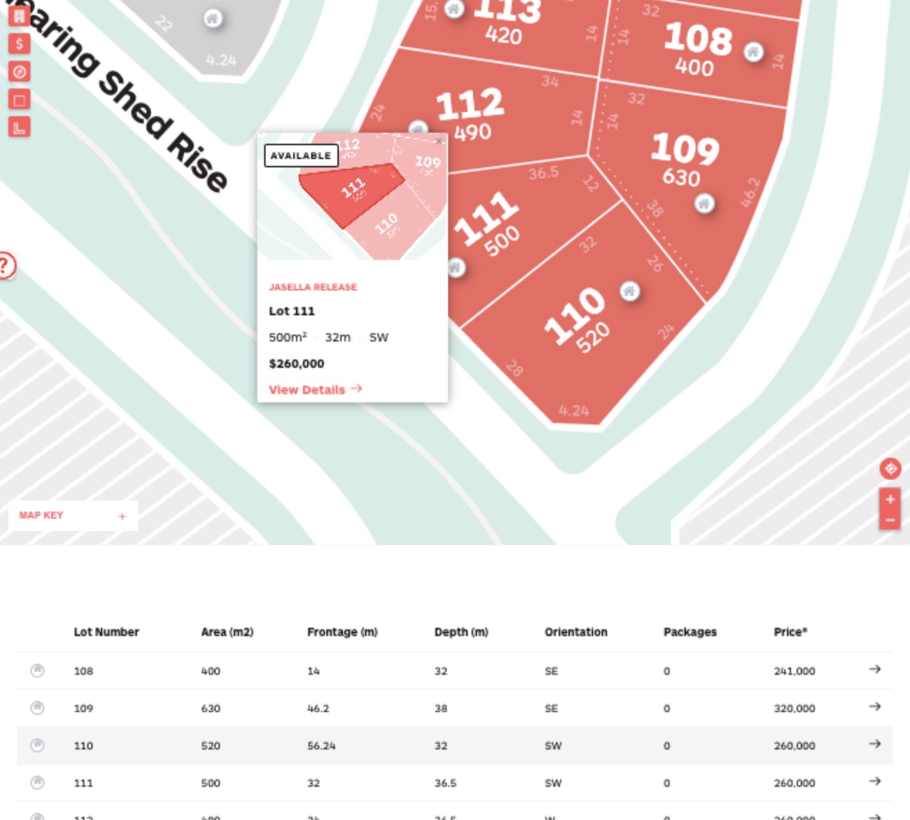 Searching screenshot, Map and Table.